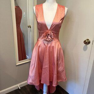 Kimcine Pink Sleeveless Hi-Low Cocktail Dress with Fabric Rose, Size Medium